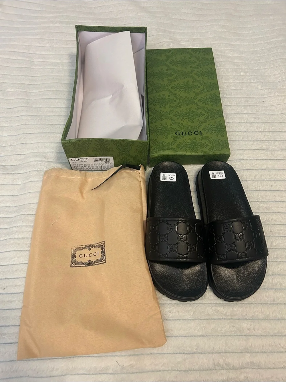 Gucci Black Embossed GG Leather Slide Sandals